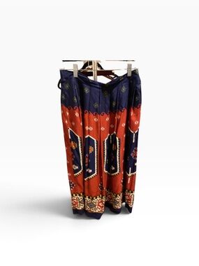 Printed Midi Skirt in Navy and Rust